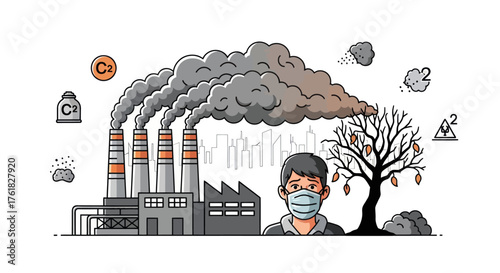Industrial factory emitting smoke affecting environment and human health.