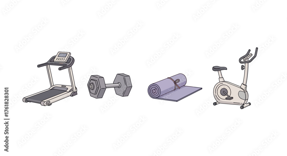 Naklejka premium Collection of Home Gym Equipment for Fitness Training.