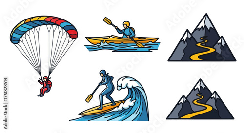 Collection of Extreme Sports and Outdoor Adventure Illustrations.