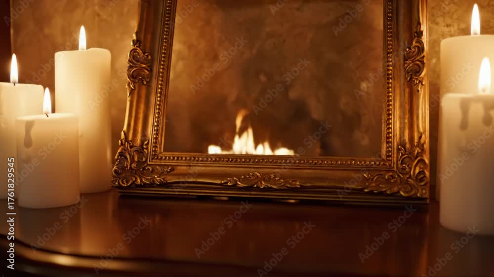 custom made wallpaper toronto digitalCandles Flicker Near Mirror Reflecting Fireplace in Room