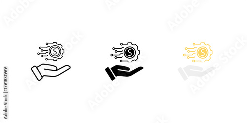 han and gear with money, financial management icon set, line vector illustration icon set. vector illustration, pictogram isolated on white background. color editable	
