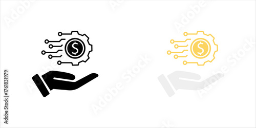 han and gear with money, financial management icon set, line vector illustration icon set. vector illustration, pictogram isolated on white background. color editable	
