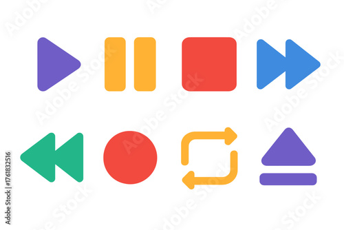 Media Playback flat icons: play button, pause, stop, rewind, fast forward, record, loop, eject.