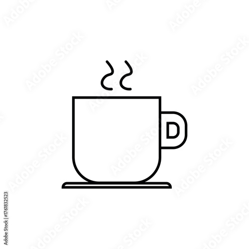 A black and white icon of a tea or coffee mug. A hot drink. Doodle style. Can be used in a mobile app, website, and advertising.