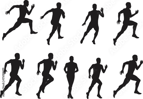 Running, silhouette, jogging, motion, athlete, posture, gesture, stride, speed, fitness, sport, black, vector, illustration, flat, cad, drawing, biomechanics, training, exercise, sprint, movement