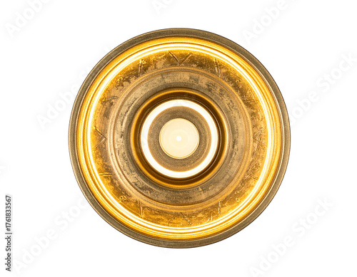 Floating Golden Halo Candle Stand with Glowing Aura, Top-Down Abstract View, Isolated PNG