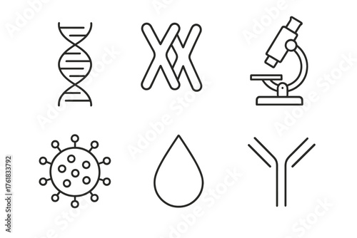 Key symbols representing biological science and research in a clean, minimalistic layout