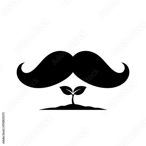 Black moustache shape above green seedling on white background  
