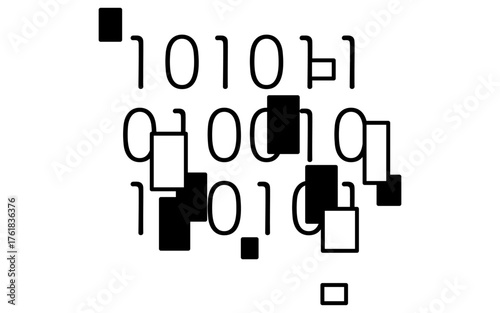 Binary numbers and blocks hiding them security image illustration line drawing icon, black and white
