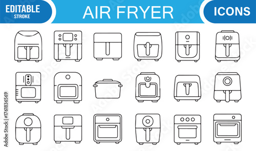 Kitchen Technology Vector Icons – Air Fryers, Ovens, and Cooking Devices Set