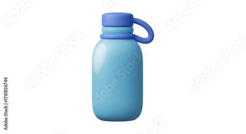 A light blue reusable water bottle with a blue cap and handle.