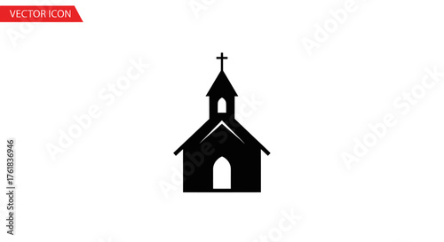 Silhouette of a Traditional Church Building with Steeple and Cross.