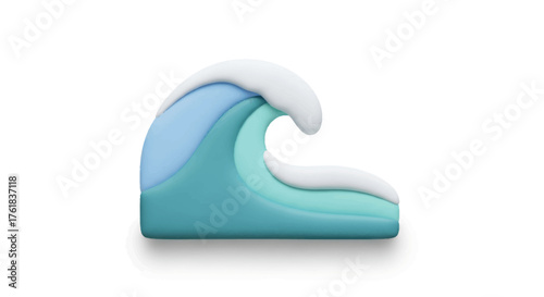 A stylized 3D illustration of a curling blue ocean wave with a white foamy crest.