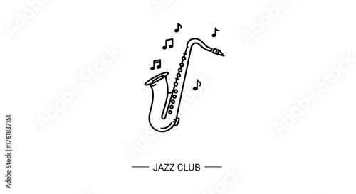 Elegant Line Art Illustration of a Saxophone with Musical Notes.
