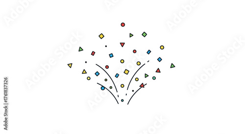 Stylized Confetti Explosion with Colorful Geometric Shapes Illustration.