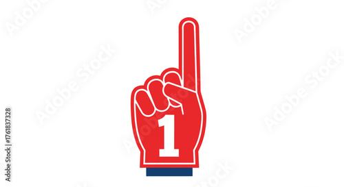 Red and White Foam Hand with Number One Sports Fan Support Symbol.