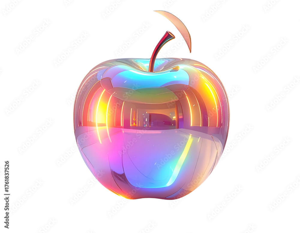 Obraz premium Top-Down View Floating Prism Apple with Ambient Halo Glow, Artistic Composition, Isolated PNG