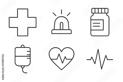 Medical symbols and icons representing healthcare and emergency services in a simple design