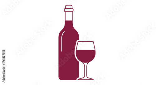 Red Wine Bottle and Glass Illustration Minimalist Style.