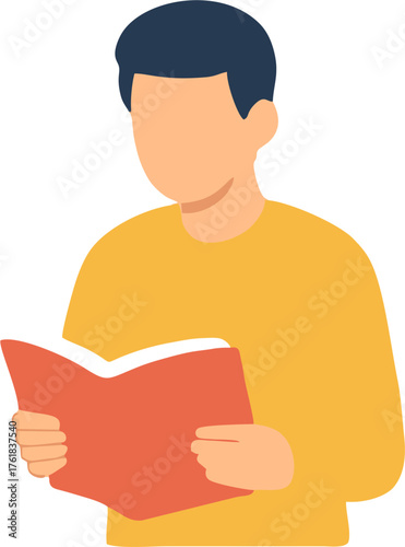 A minimalist vector illustration of a man deeply focused on reading a book, symbolizing the pursuit of knowledge and education