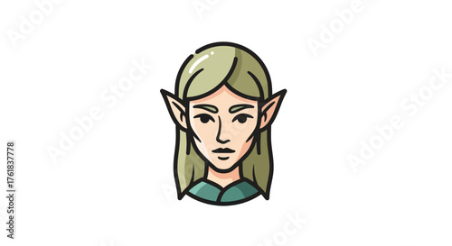 Stylized illustration of an elfs face with pointed ears and blonde hair.