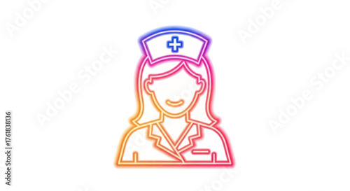Colorful Gradient Outline Female Nurse Icon with Cross Cap.