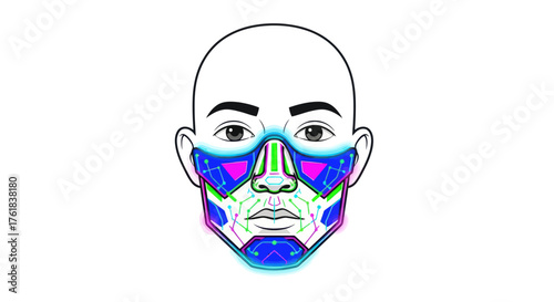 Modern Digital Human Face with Glitch Art and Cybernetic Elements.