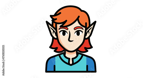 Cartoon Elf Character with Orange Hair and Pointy Ears.