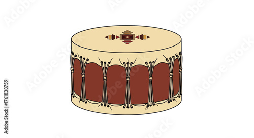 Traditional Native American Drum with Decorative Top and Side Lacing.