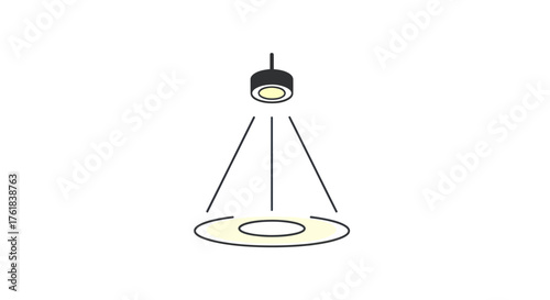 Simple Illustration of a Hanging Spotlight Illuminating a Circle.