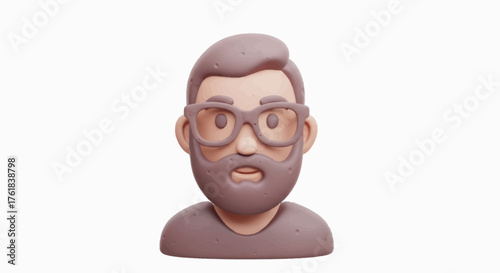 Surprised 3D Rendered Man with Beard and Glasses.