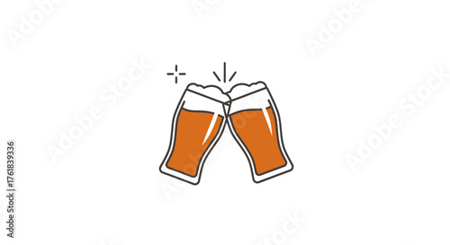 Two Beer Glasses Clinking Together in Celebration.