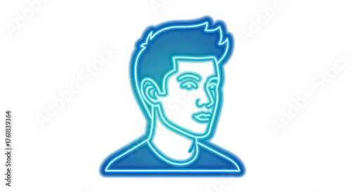Neon Outline of a Young Mans Head and Shoulders.