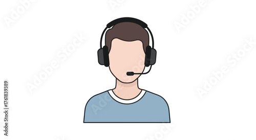 Person with Headset: Faceless Avatar for Communication and Support.