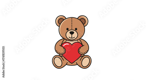 Cartoon Teddy Bear Holding a Red Heart Cute and Cuddly.
