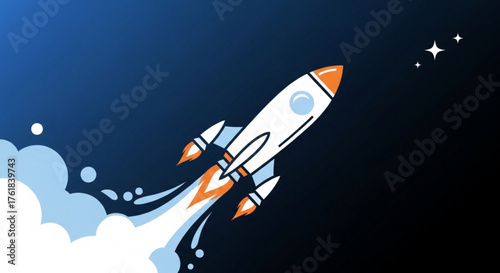 Illustration of a rocket ship launching into space with stars vector illustration of a rocket ship