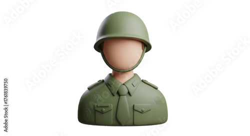 3D Render of a Soldier in Olive Green Uniform and Helmet.