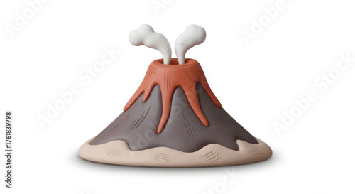 Cute Cartoon Volcano Erupting with White Smoke Handmade Clay Model.