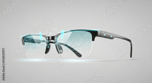 Advanced smart glasses displaying augmented reality interface, representing wearable technology and innovative digital information overlay