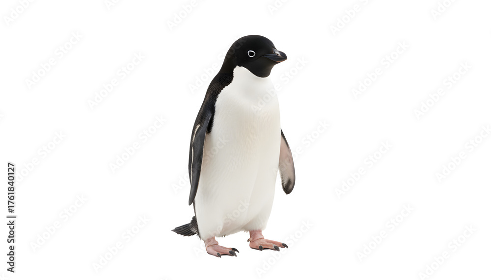 Obraz premium Adorable Adélie Penguin Standing Proudly Against a Stark White Background, Isolated Subject