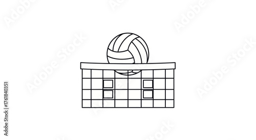 Volleyball on Net Line Art Illustration.