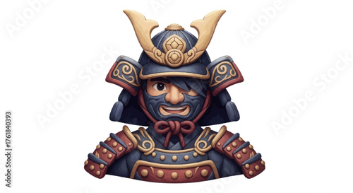 Decorative Samurai Warrior Mask and Armor with Intricate Details.