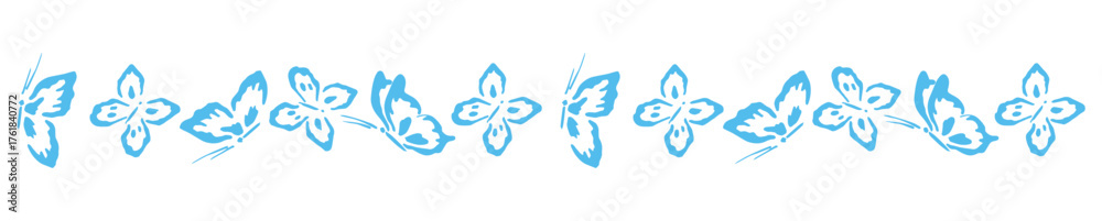 Fototapeta premium Blue butterfly border – delicate horizontal insect pattern illustration