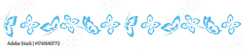 Blue butterfly border – delicate horizontal insect pattern illustration