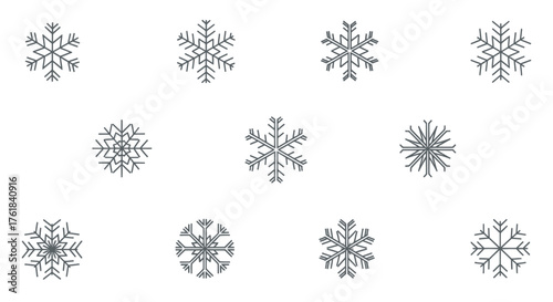 Collection of Intricate Geometric Snowflake Illustrations.