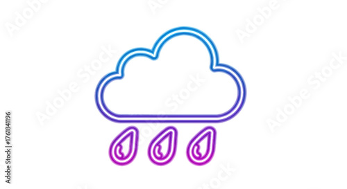 Neon Outline of a Rain Cloud with Falling Drops.