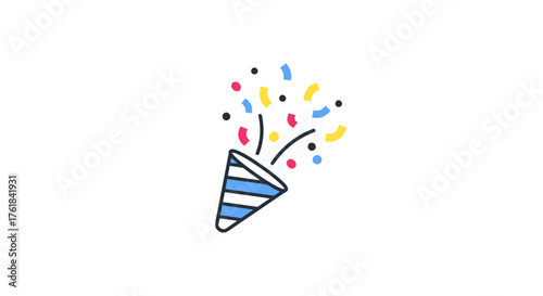 Festive Party Popper Exploding with Colorful Confetti and Streamers.