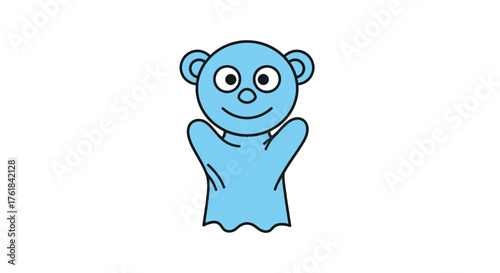 Adorable Blue Bear Hand Puppet with Big Eyes and Smiling Face.
