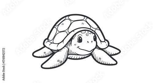 Adorable cartoon sea turtle with a patterned shell and friendly expression.