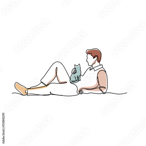 Man lounging with cat and enjoying a peaceful moment at home  